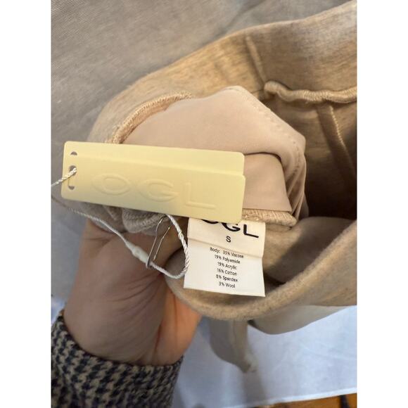 OGL MOVE Straight Wide Leg Pants Tan Beige Comfortable Fuxx Luxe Scuba Small NEW - Picture 5 of 6